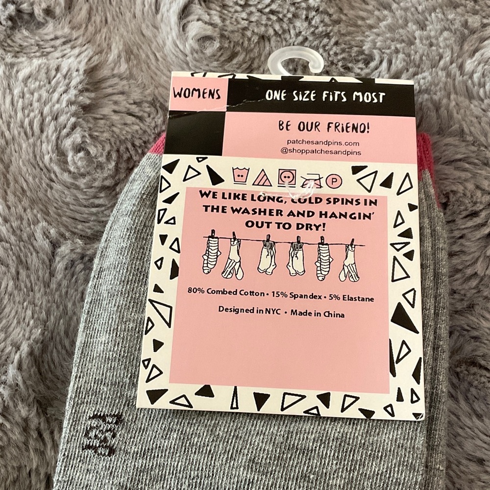 Patches & Pins Womens Gray Dog Novelty Socks - Pink & Aqua Accent - Picture 3 of 6